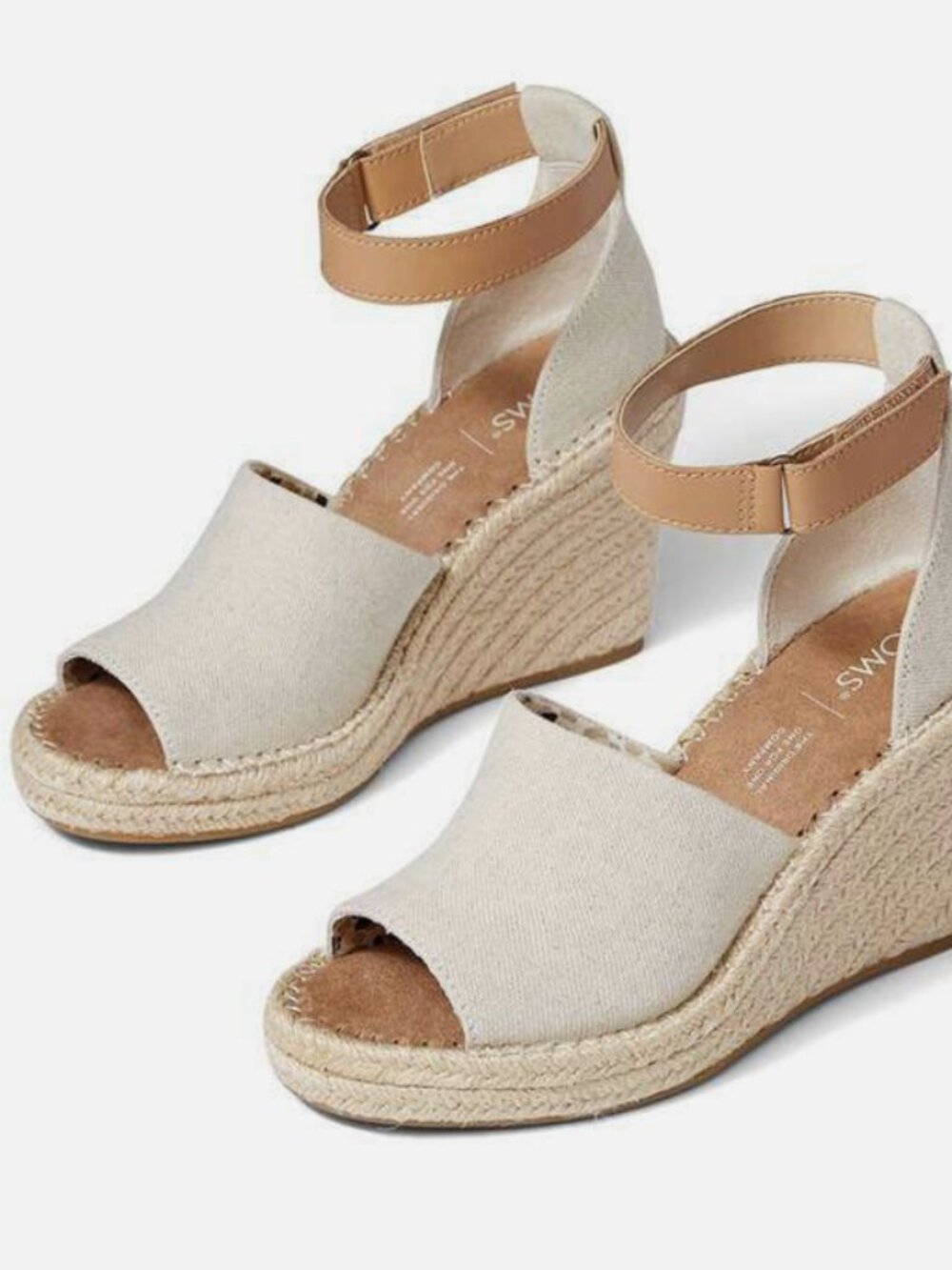 TOMS Canvas Espadrille Wedge Sandals | Women's 8.5 | Neutral Summer Staple